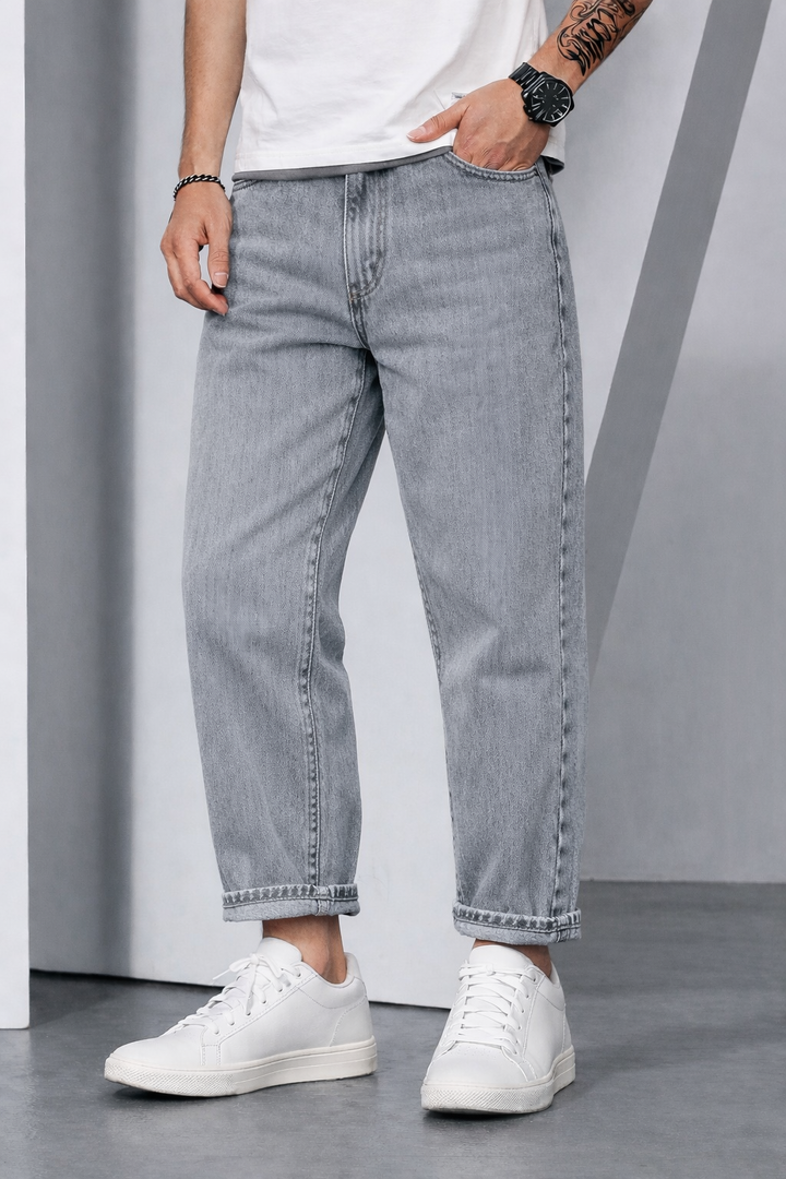 Barrel Fit Jeans for Men — Oversized Denim Pant - Light Grey
