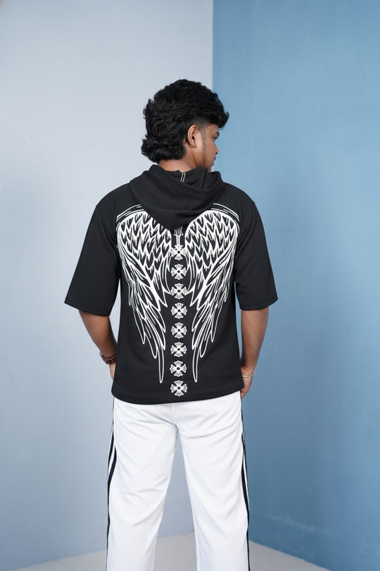 Five Sleeve WINGS Print Hoodie for Men- Navy Blue - Black – 7MAN Men's Fashion India