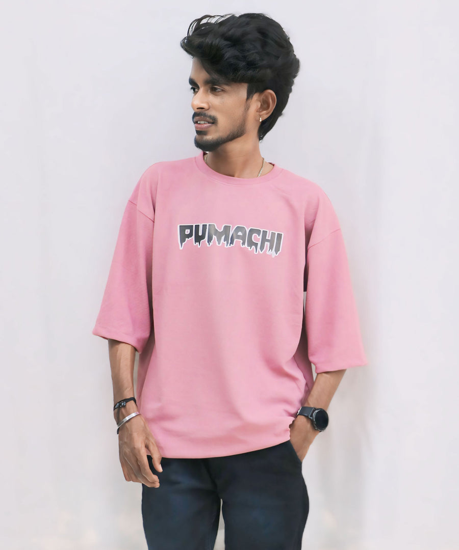 Men's Stylish Five Sleeve Oversize PUMACHI T-Shirt with Lace - PINK