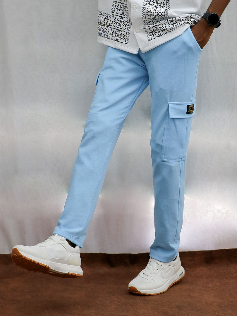 Men's Stylish Regular Fit Cargo Pant - ICE BLUE