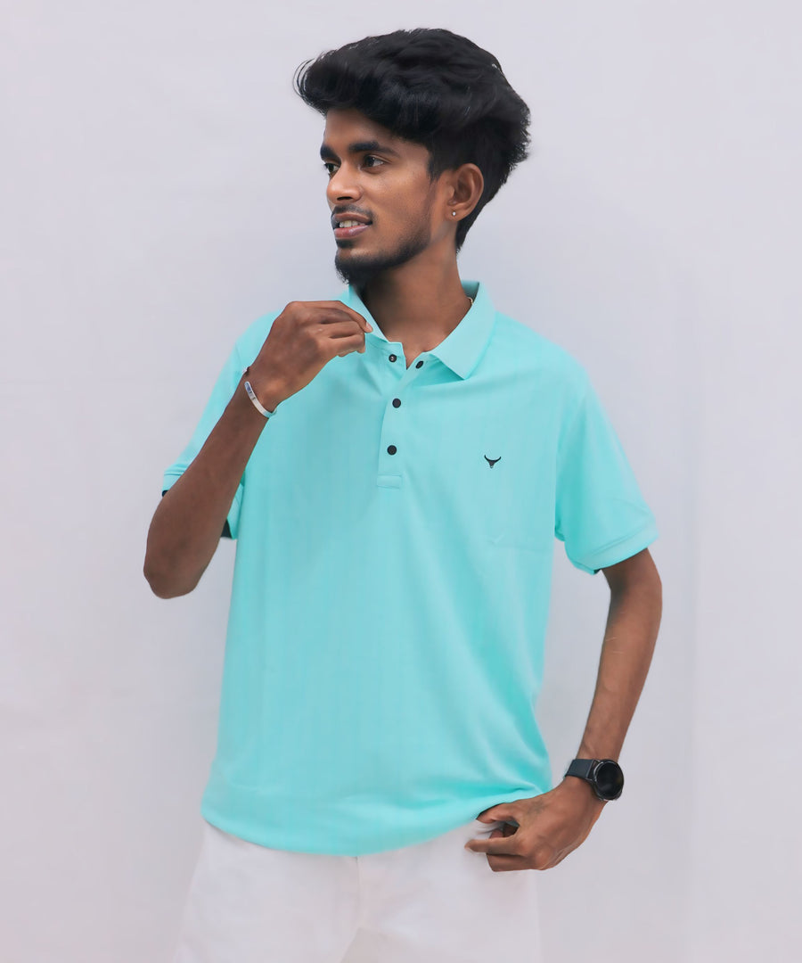 Men's Classic Trendy Half Sleeve Plain Collar T-Shirt - SKY BLUE