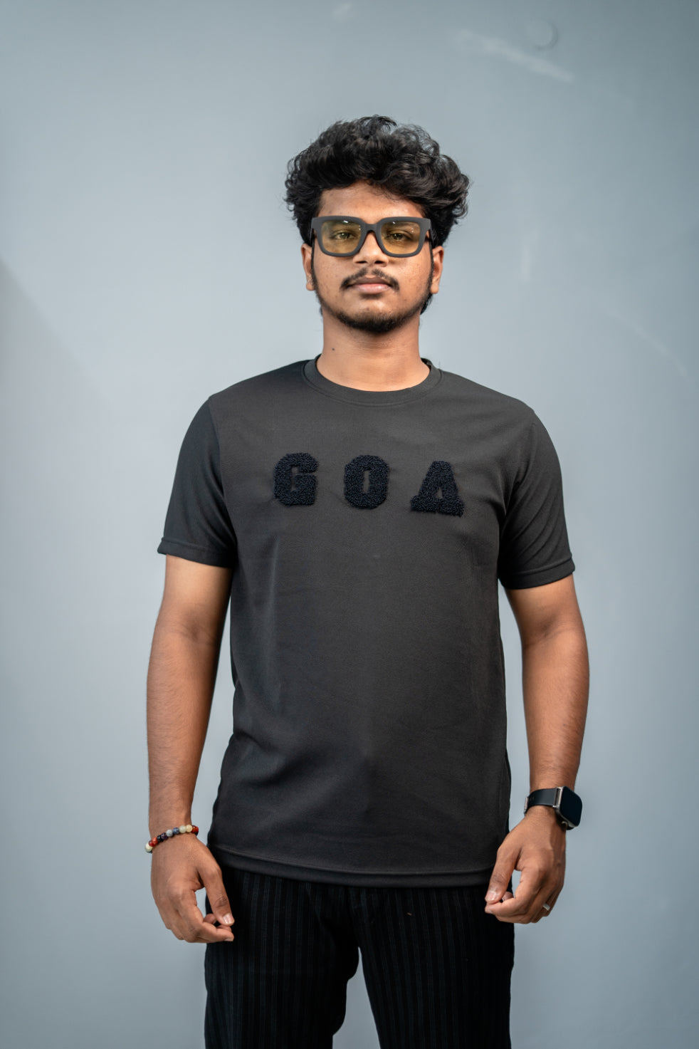 Short Sleeve Round Neck GOA Printed Tshirt -Black