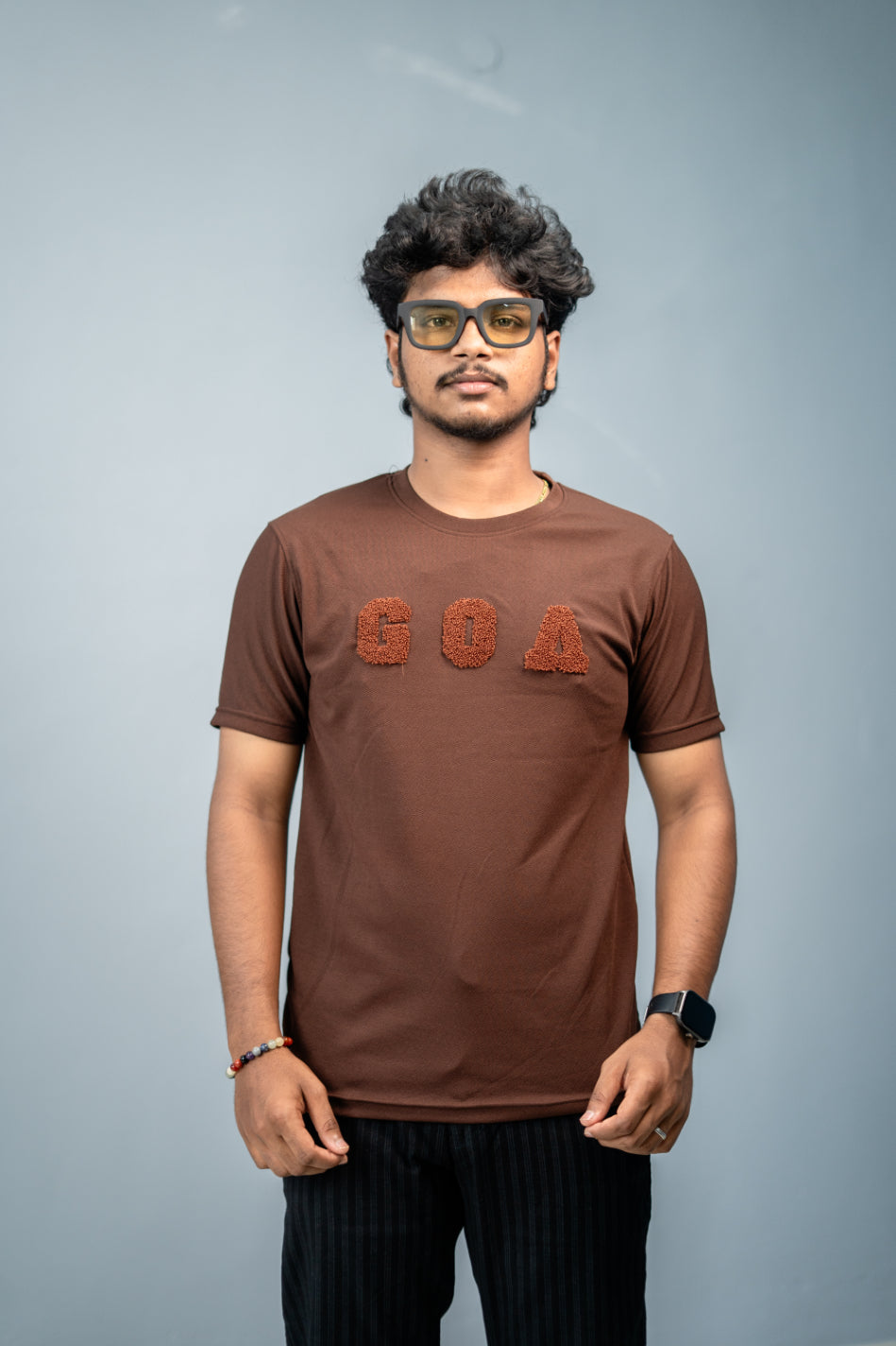 Short Sleeve Round Neck GOA Printed Tshirt -Chocolate Brown