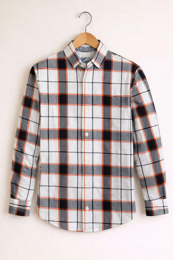 Men’s BIG BOX Checked Full Sleeve Shirt Trendy Casual Wear- White and Grey -11