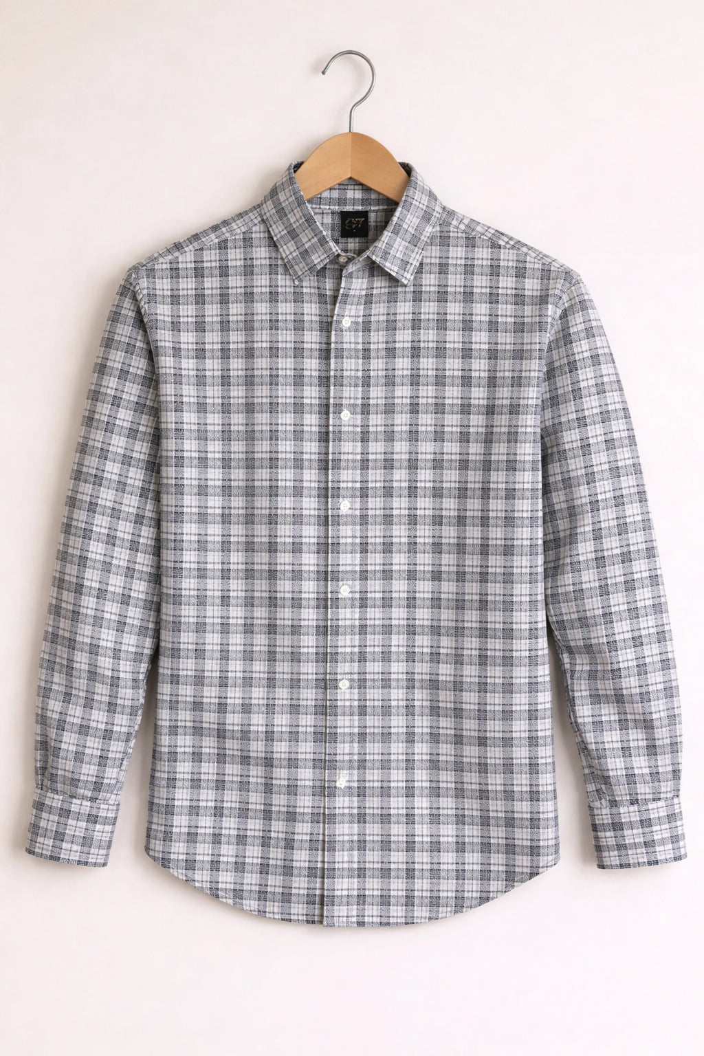 Men’s SMALL BOX Checked Full Sleeve Shirt Trendy Casual Wear- White and Grey