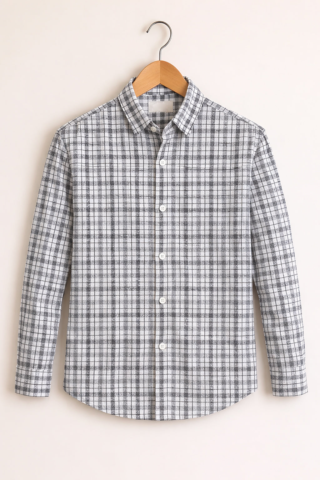 Men’s SMALL BOX Checked Full Sleeve Shirt Trendy Casual Wear- White and Grey
