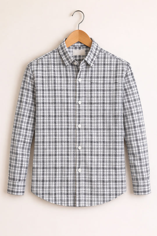 Men’s SMALL BOX Checked Full Sleeve Shirt Trendy Casual Wear- White and Grey -20 – 7MAN Men's Fashion India