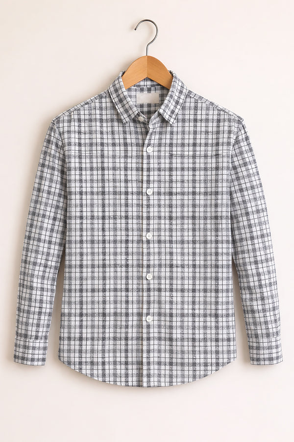 Men’s SMALL BOX Checked Full Sleeve Shirt Trendy Casual Wear- White and Grey -20