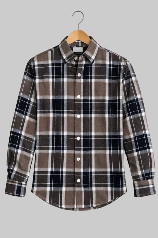 Men’s BIG BOX Checked Full Sleeve Shirt Trendy Casual Wear- Brown and Grey -10 – 7MAN Men's Fashion India