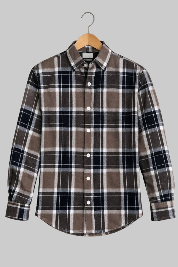 Men’s BIG BOX Checked Full Sleeve Shirt Trendy Casual Wear- Brown and Grey -10