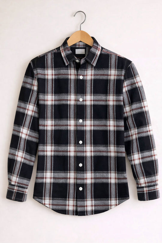 Men’s BIG BOX Checked Full Sleeve Shirt Trendy Casual Wear- Black and Ash -18 – 7MAN Men's Fashion India