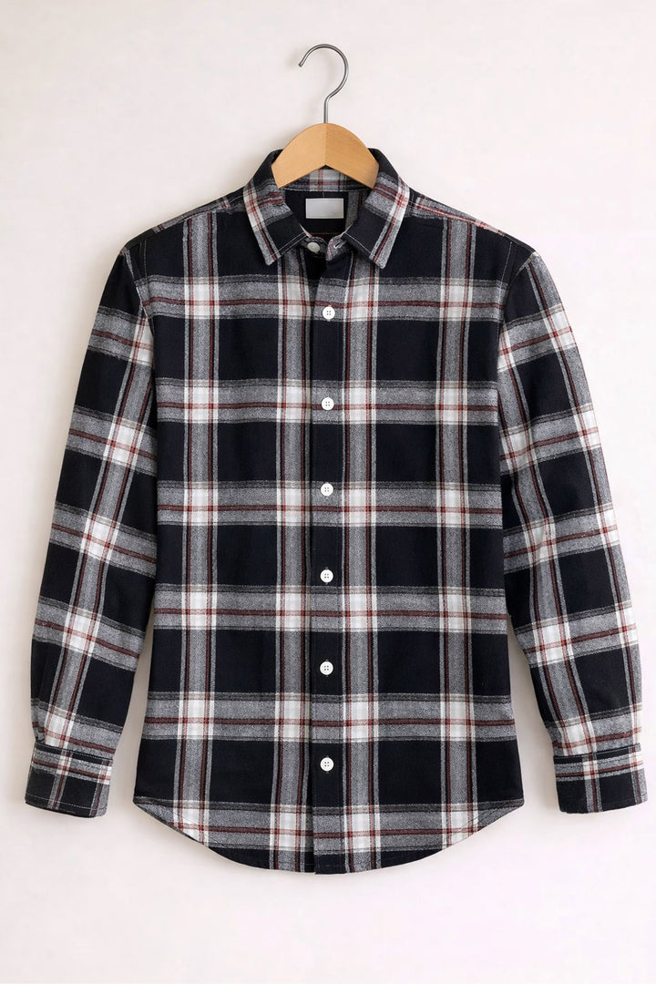 Men’s BIG BOX Checked Full Sleeve Shirt Trendy Casual Wear- Black and Ash -18