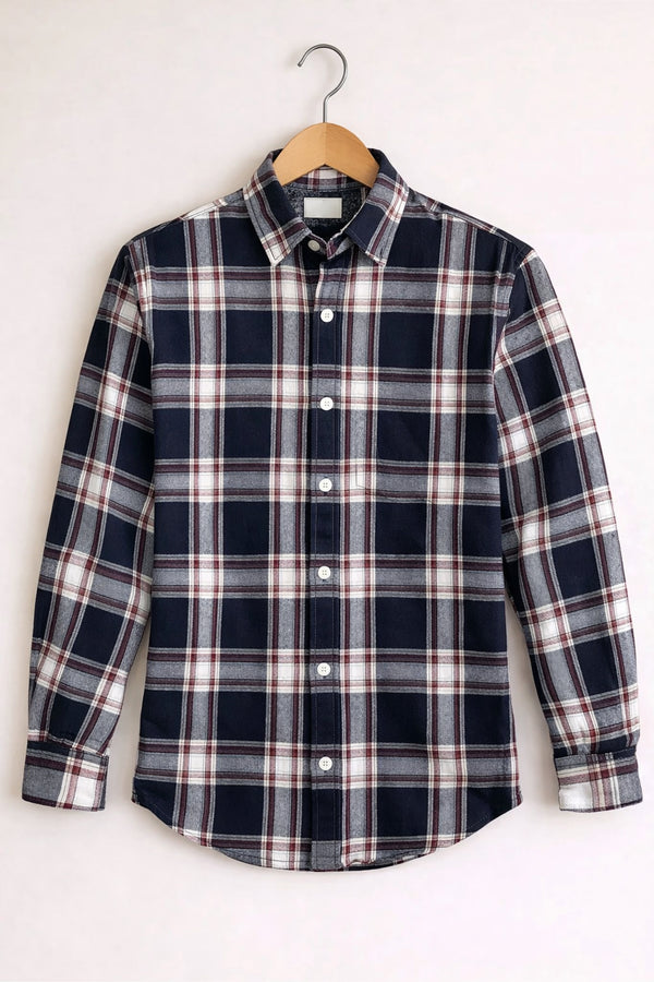 Men’s BIG BOX Checked Full Sleeve Shirt Trendy Casual Wear- Blue and Ash -23