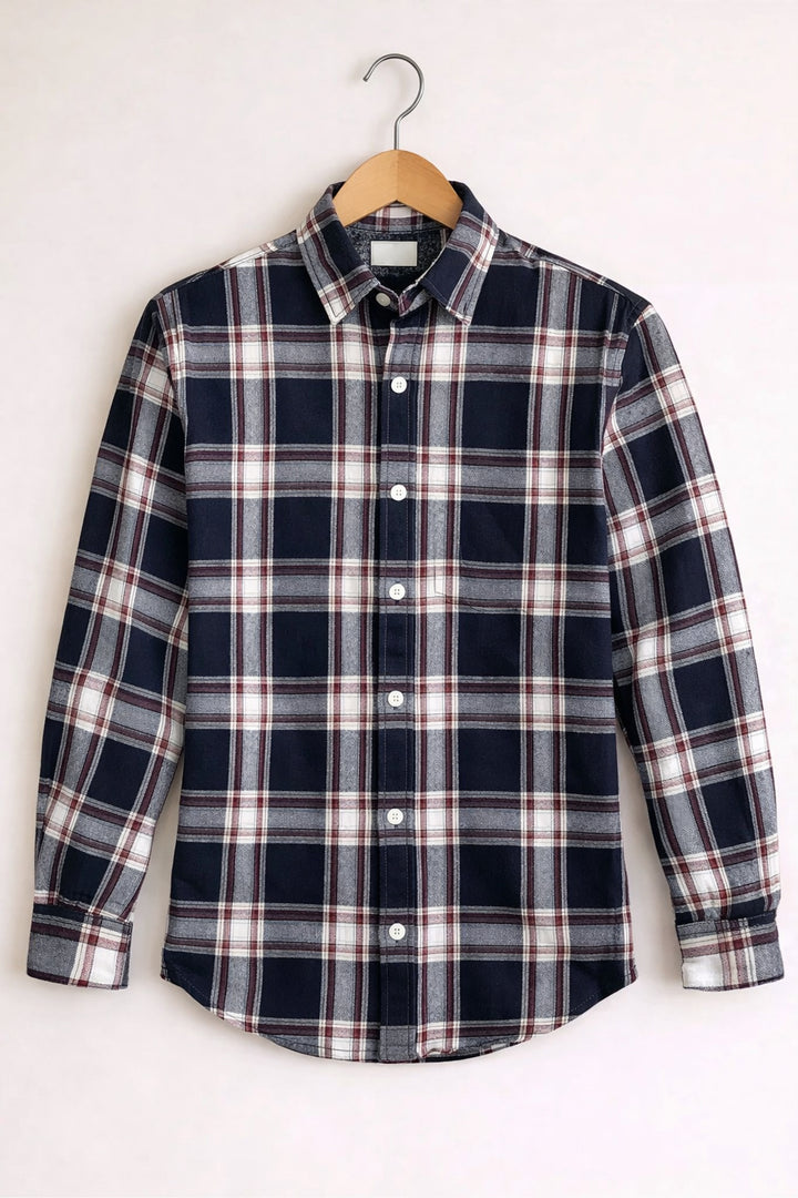 Men’s BIG BOX Checked Full Sleeve Shirt Trendy Casual Wear- Blue and Ash -23
