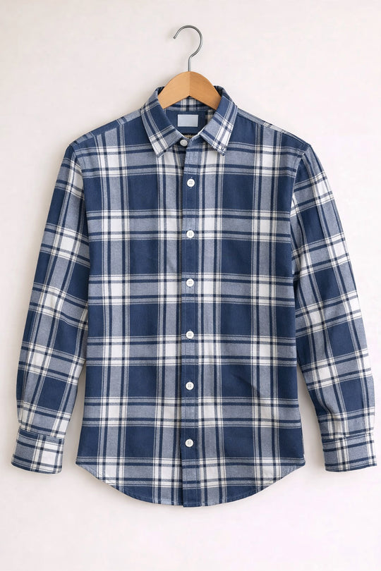 Men’s BIG BOX Checked Full Sleeve Shirt Trendy Casual Wear- Light Blue and White -16 – 7MAN Men's Fashion India