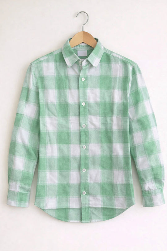 Men’s BIG BOX Checked Full Sleeve Shirt Trendy Casual Wear- Green and White -8 – 7MAN Men's Fashion India