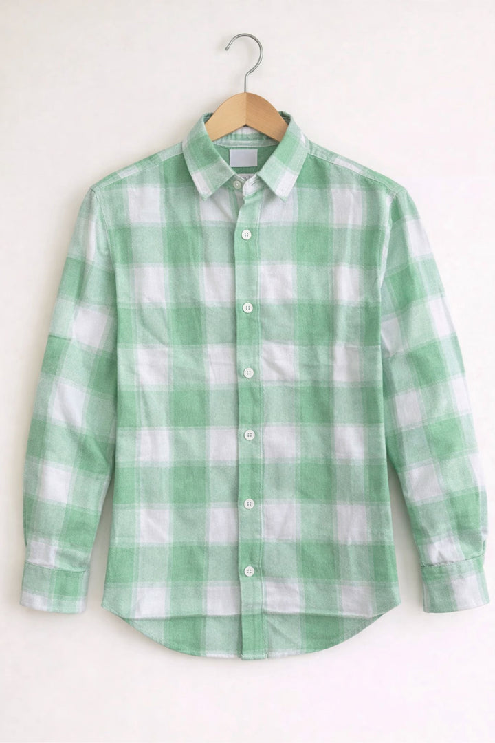 Men’s BIG BOX Checked Full Sleeve Shirt Trendy Casual Wear- Green and White -8