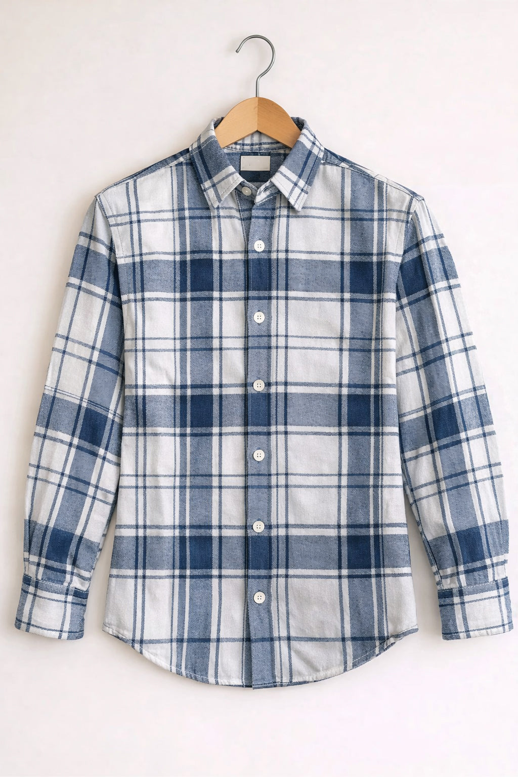 Men’s BIG BOX Checked Full Sleeve Shirt Trendy Casual Wear- White and Light Blue