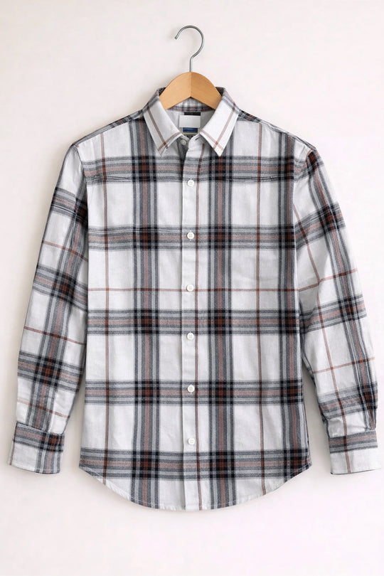 Men’s BIG BOX Checked Full Sleeve Shirt Trendy Casual Wear- White and Brown -15 – 7MAN Men's Fashion India