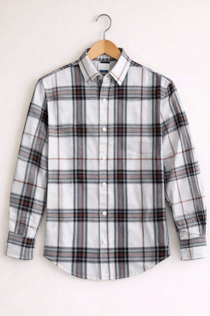 Men’s BIG BOX Checked Full Sleeve Shirt Trendy Casual Wear- White and Brown -15