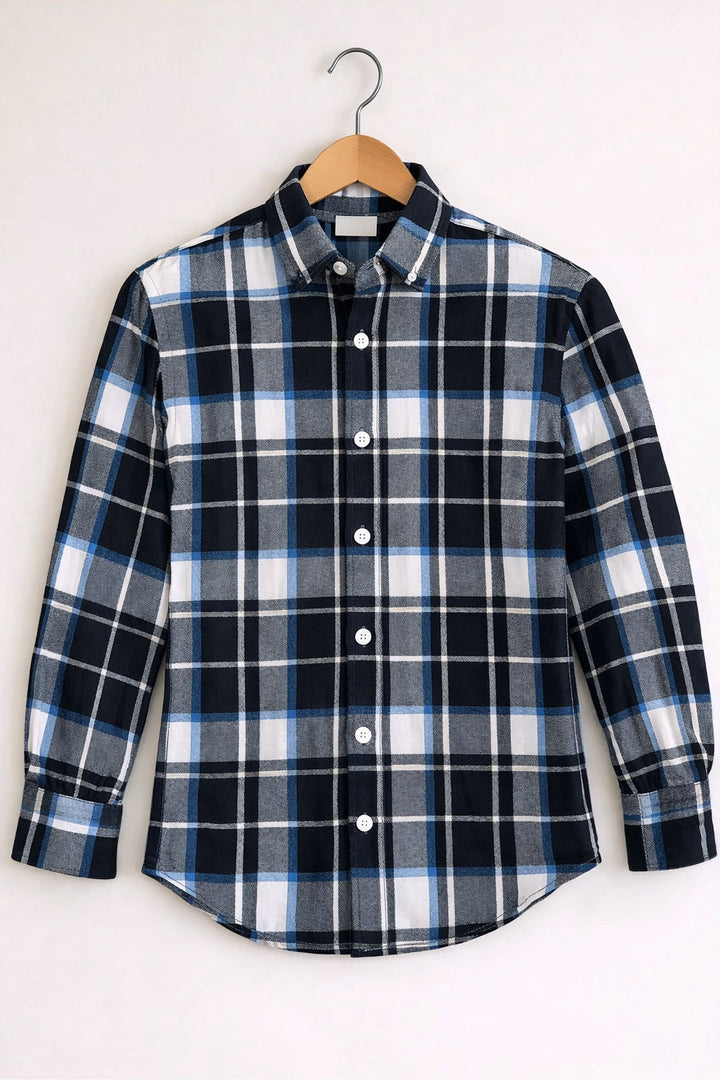 Men’s BIG BOX Checked Full Sleeve Shirt Trendy Casual Wear- Black and Ash -21