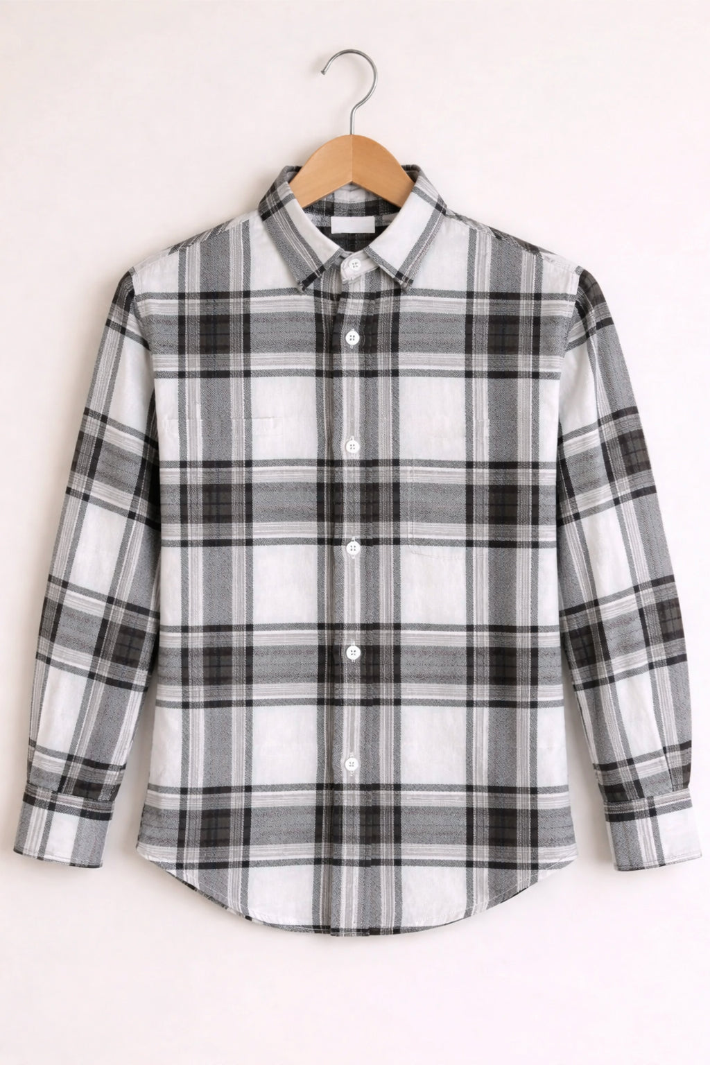Men’s BIG BOX Checked Full Sleeve Shirt Trendy Casual Wear- White and Light Brown