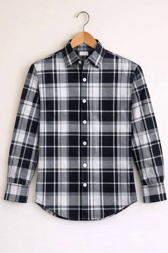 Men’s BIG BOX Checked Full Sleeve Shirt Trendy Casual Wear- Black and Light Ash -12 – 7MAN Men's Fashion India