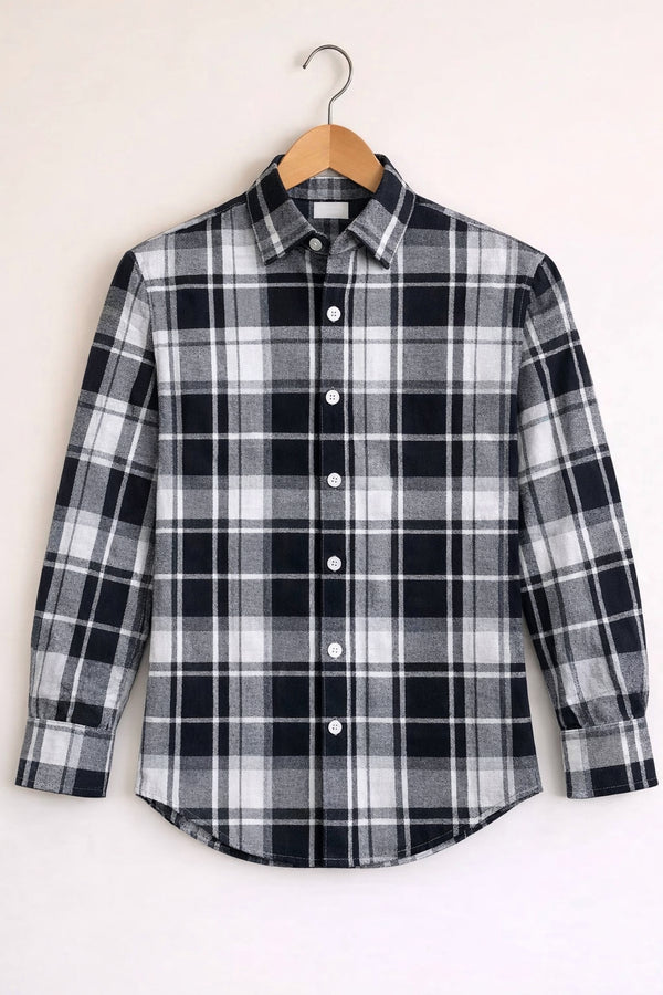 Men’s BIG BOX Checked Full Sleeve Shirt Trendy Casual Wear- Black and Light Ash -12