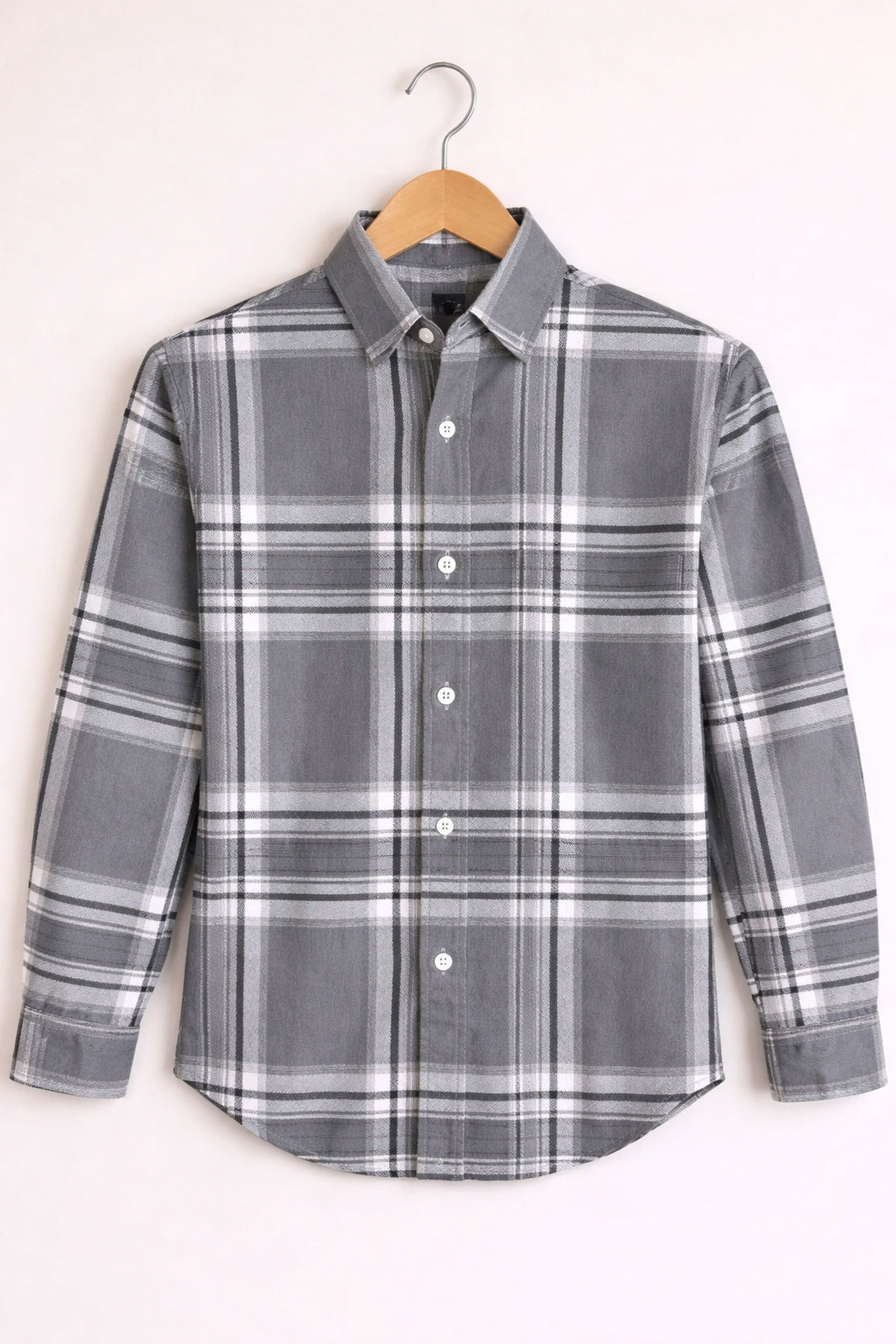 Men’s BIG BOX Checked Full Sleeve Shirt Trendy Casual Wear- Grey