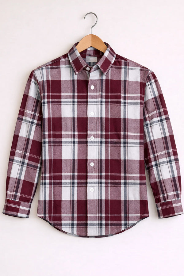 Men’s BIG BOX Checked Full Sleeve Shirt Trendy Casual Wear- Light Red and White -5