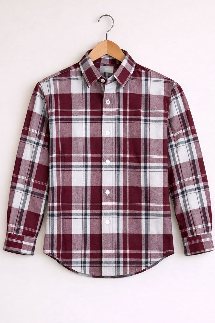 Men’s BIG BOX Checked Full Sleeve Shirt Trendy Casual Wear- Light Red and White -5