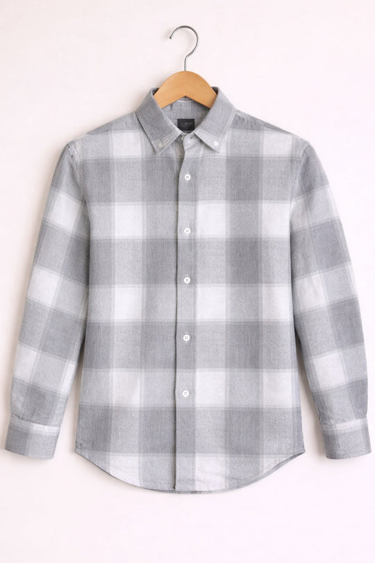 Men’s SMALL BOX Checked Full Sleeve Shirt Trendy Casual Wear- Ash and White -2 – 7MAN Men's Fashion India