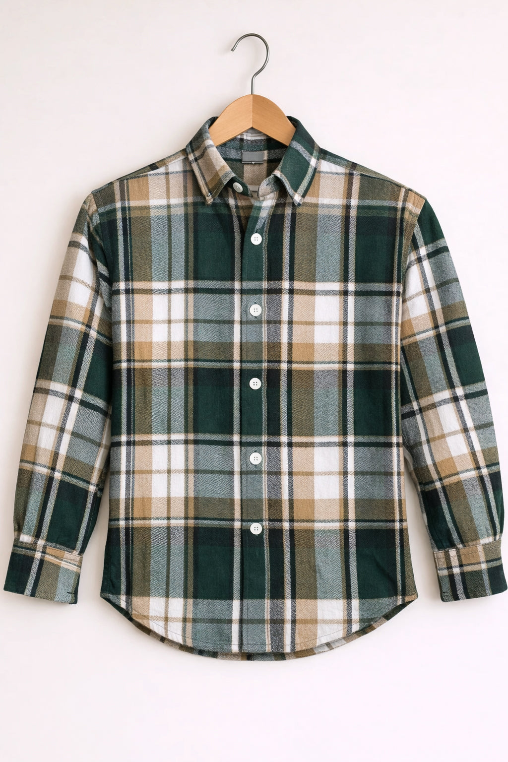 Men’s BIG BOX Checked Full Sleeve Shirt Trendy Casual Wear- Dark Green and White