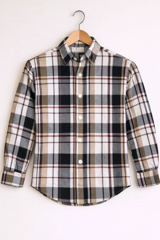 Men’s Striped Checked Full Sleeve Shirt Trendy Casual Wear- Brown and White -4 – 7MAN Men's Fashion India