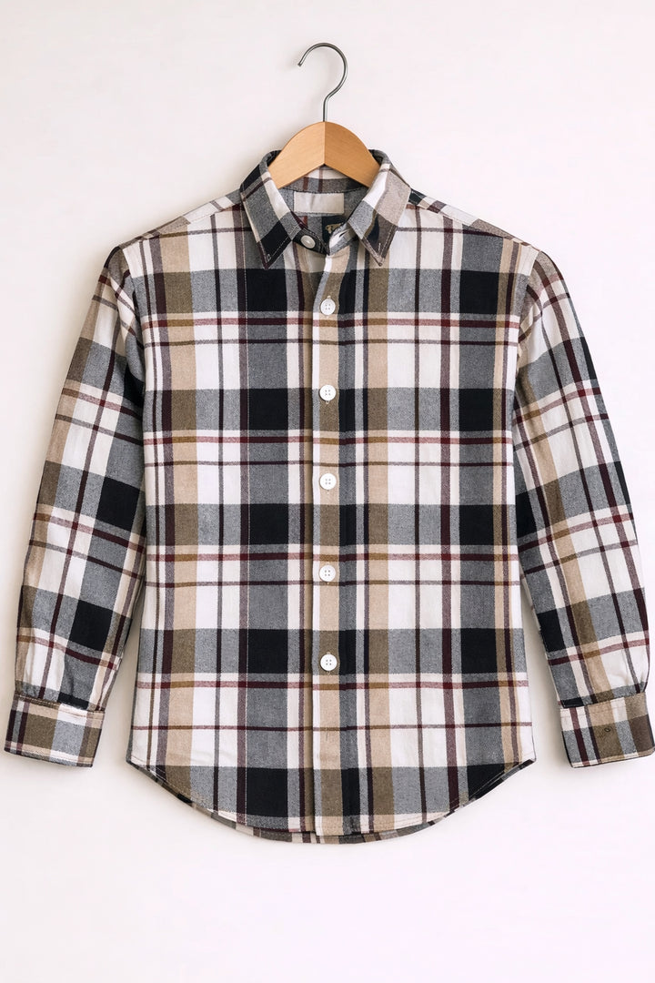 Men’s Striped Checked Full Sleeve Shirt Trendy Casual Wear- Brown and White -4