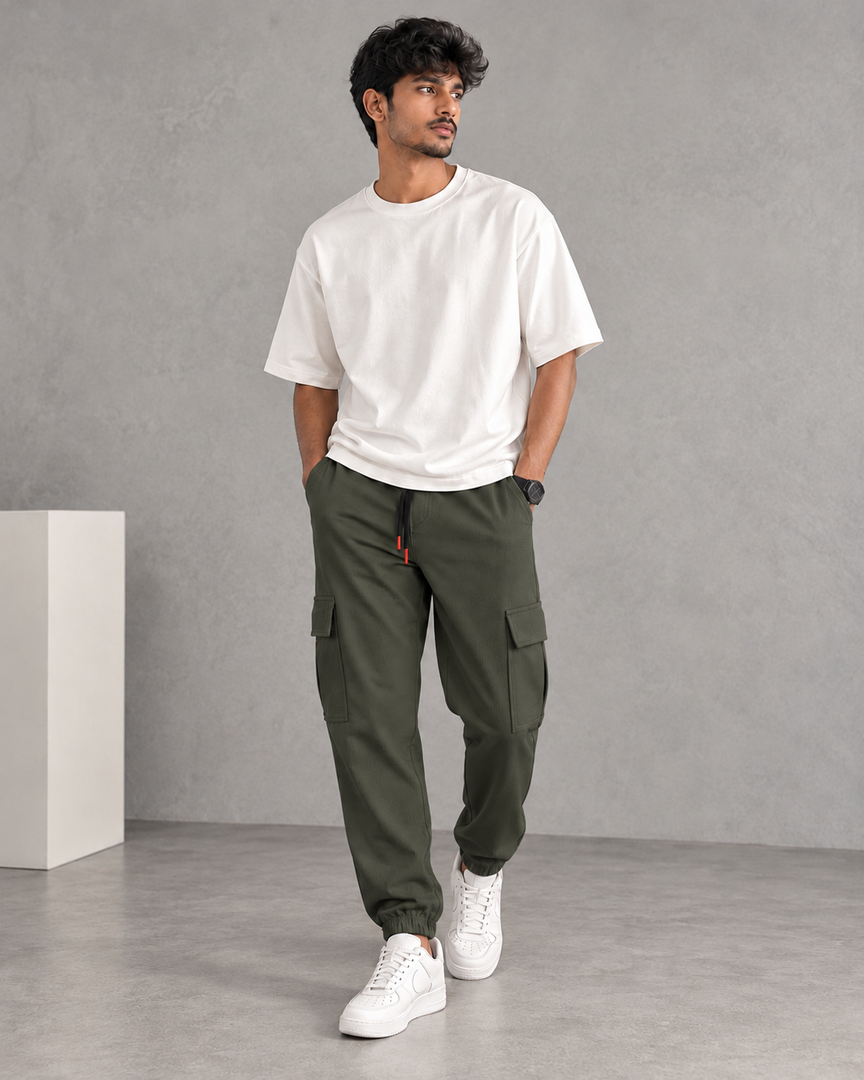 ATTRACTIVE MEN'S POPCORN CARGO TRACK PANT- MHD