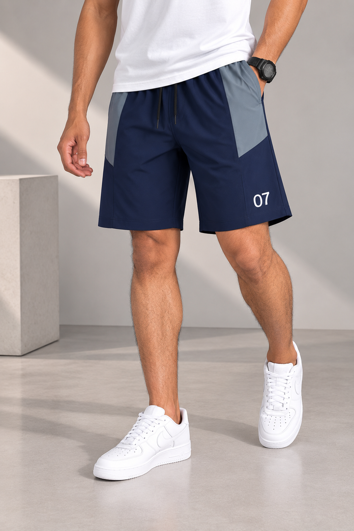 Men's Athletic Fit 07 Printed Lycra Shorts - Navy Blue