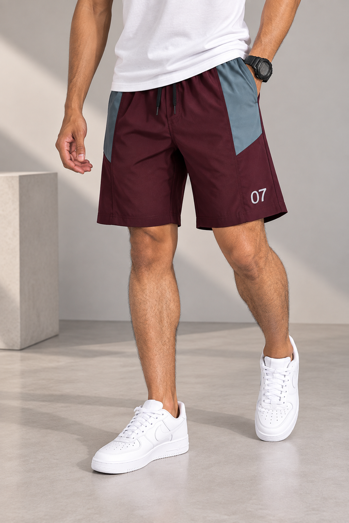 Men's Athletic Fit 07 Printed Lycra Shorts - Maroon