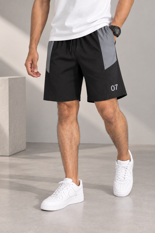 Men's Athletic Fit 07 Printed Lycra Shorts - Black – 7MAN Men's Fashion India