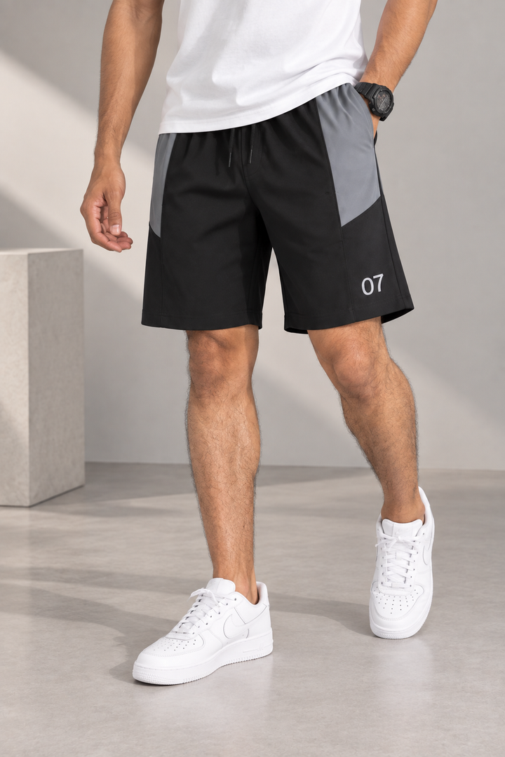 Men's Athletic Fit 07 Printed Lycra Shorts - Black