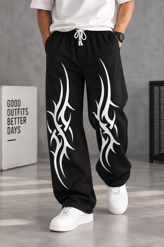 Men's Oversized Gothic Tattoo Graphic Track Pants - Black – 7MAN Men's Fashion India