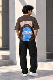 Men's Streetwear  IGNORE HATERS Printed Oversized T-Shirt - Brown