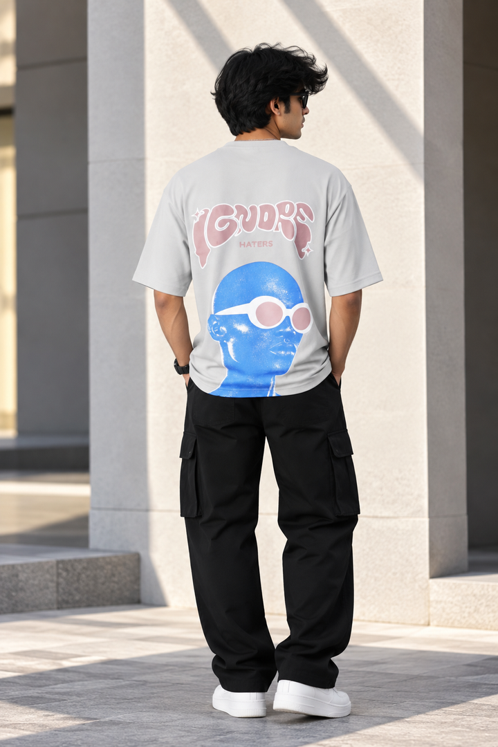 Men's Streetwear  IGNORE HATERS Printed Oversized T-Shirt - Ash