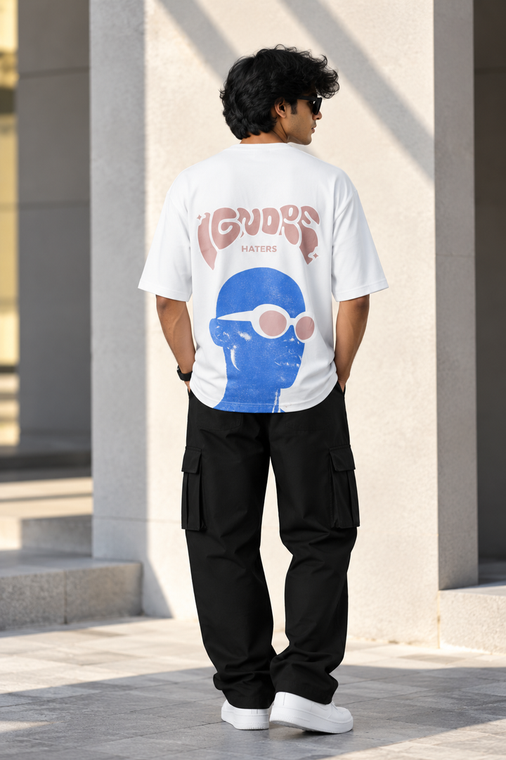 Men's Streetwear  IGNORE HATERS Printed Oversized T-Shirt - White