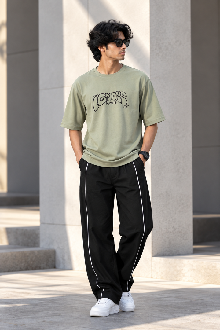 Men's Streetwear  IGNORE HATERS Printed Oversized T-Shirt - Pistha Green