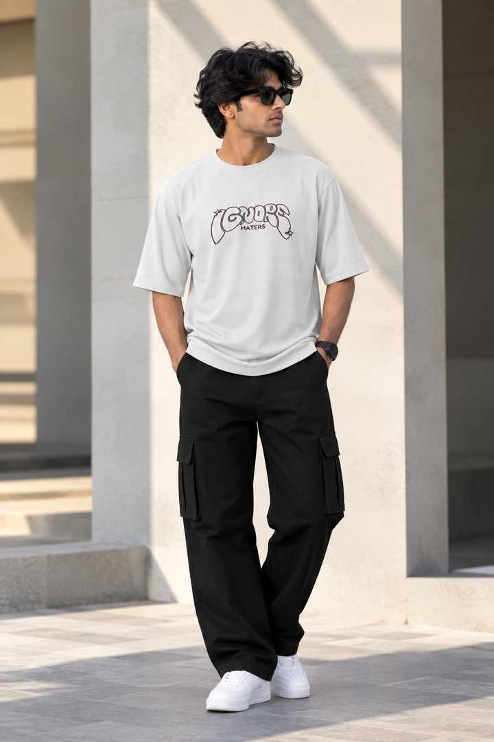 Men's Streetwear  IGNORE HATERS Printed Oversized T-Shirt - Ash
