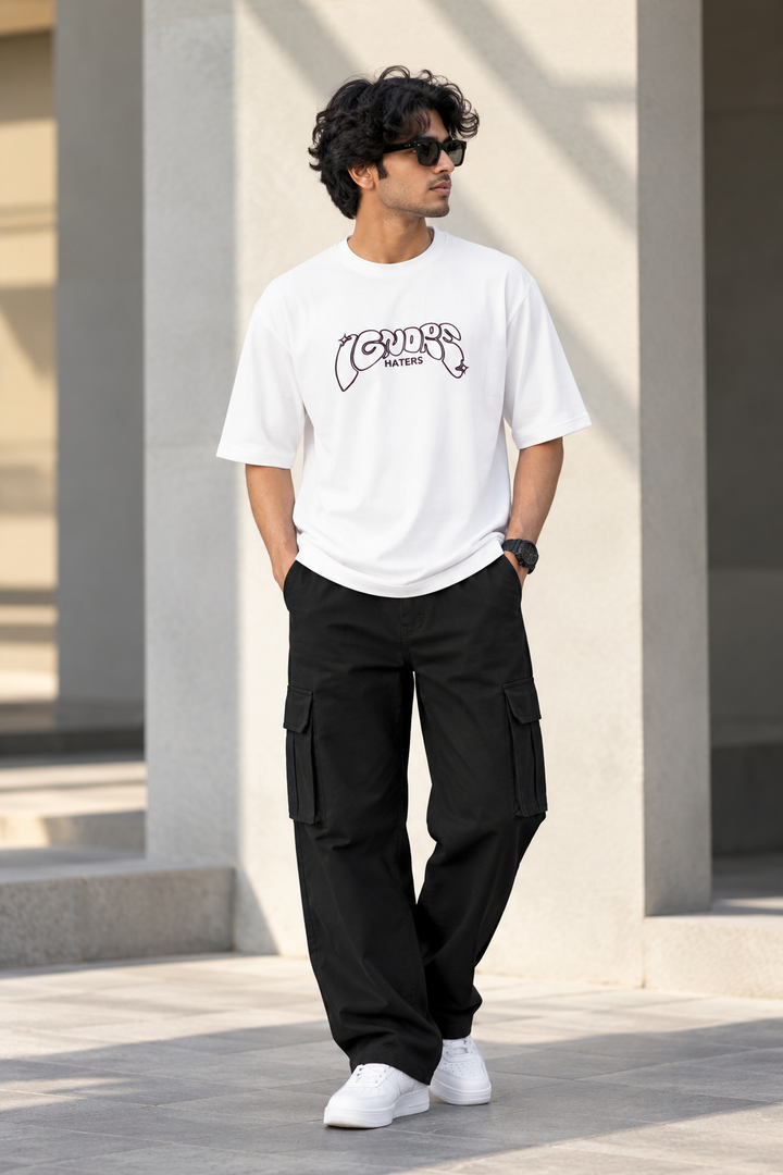 Men's Streetwear  IGNORE HATERS Printed Oversized T-Shirt - White