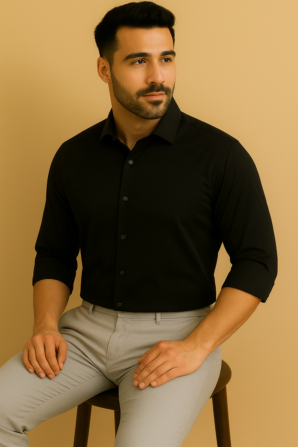 Clubwear Full sleeve Shirt and Polo fit Pant Combo Offer for Men - Black & Ash