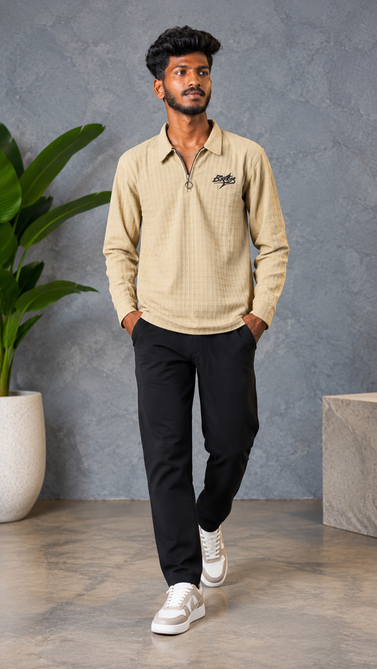 Men's BRAND Korean Full Sleeve Quarter-Zip Polo Tshirt- Sandle – 7MAN Men's Fashion India