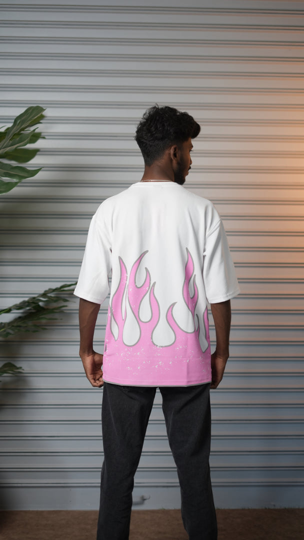 Men's Oversized Born Flame FIRE Graphic T-Shirt - White